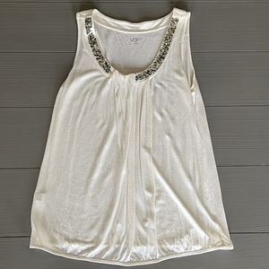 Ann Taylor LOFT Women's Sequin Scoop Neck Cream Bubble Hem White Tank Size Small